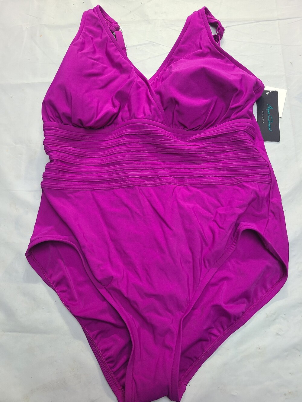 Women's UPF 50 Waist Detail Over the Shoulder One Piece Swimsuit Aqua Green 16